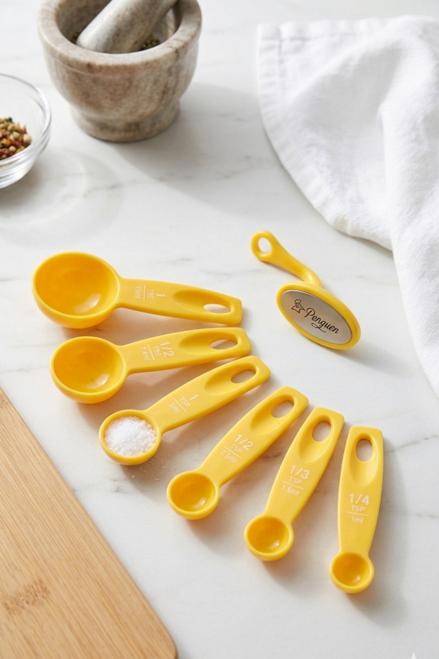 6 Pieces Luxury Yellow Color Mini Measuring Spoons Kitchen and Cosmetic Measuring Set