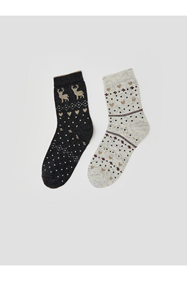 Esvab • Modern & Distinctive Embroidered Wool Women's Socks, Pack of 2