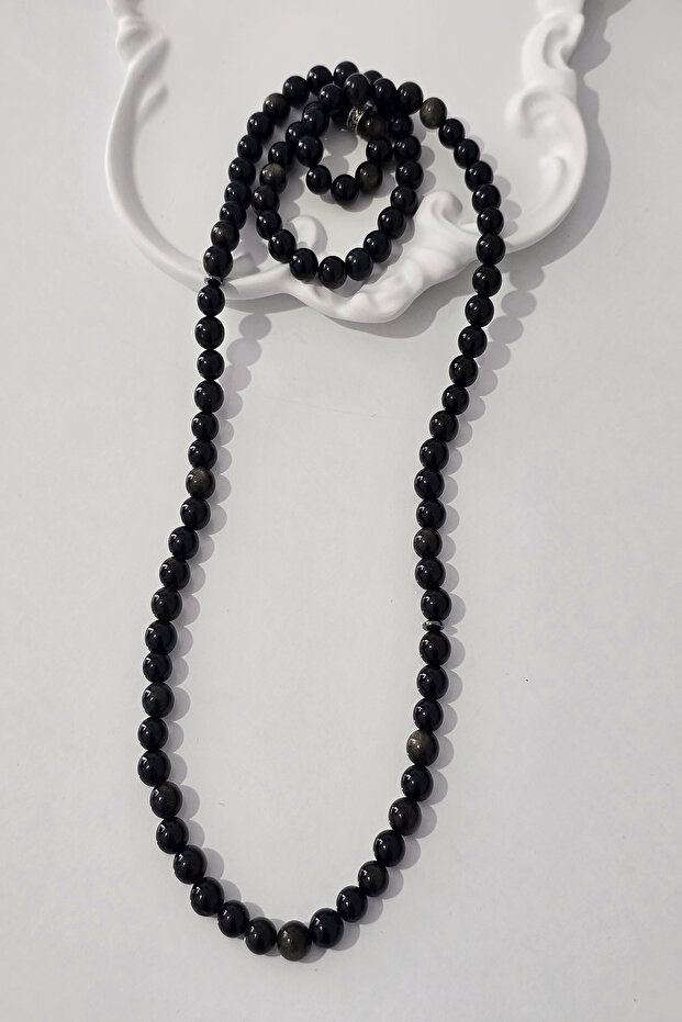 Certified 99 Gold Obsidian Natural Stone Necklace, Bracelet, Rosary