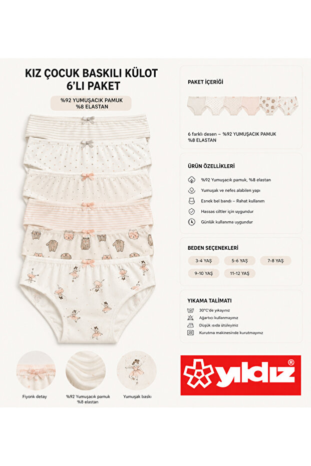 Yildiz 6-Pack Printed Girls' Panties Q3560