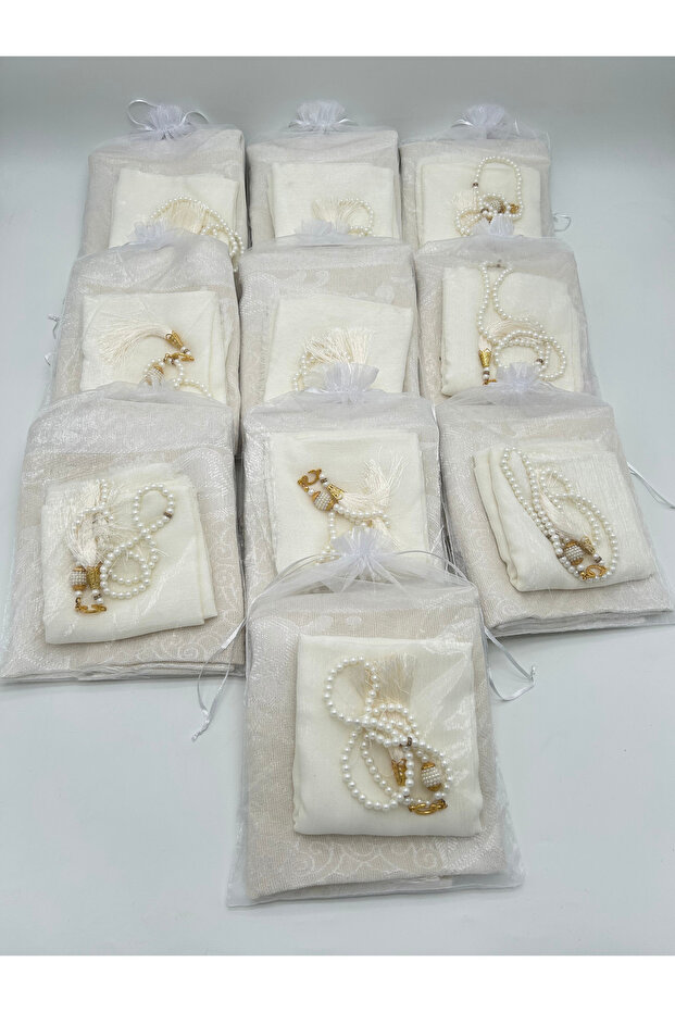 10 pieces of gift (dowry-mevlut-hajj-umra) prayer mat with flame cover tasbih set
