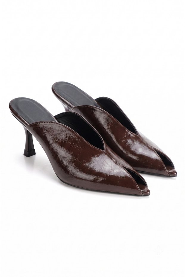 Women's Stylish 9 cm Heeled Pointed Toe Open-Front Slippers