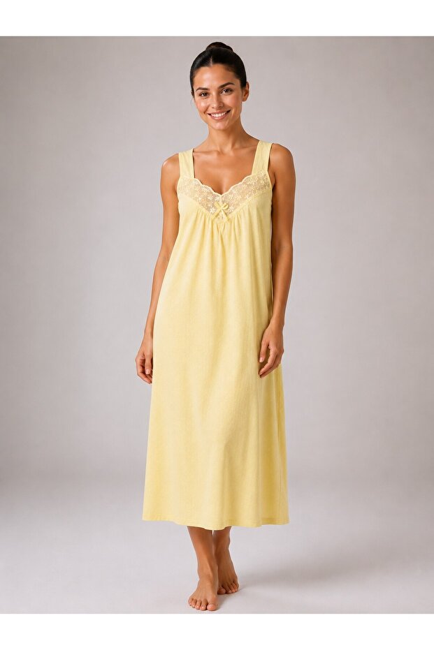 Strappy-Sleeveless Floral 100% Cotton Plus Size Laced Women's Nightgown