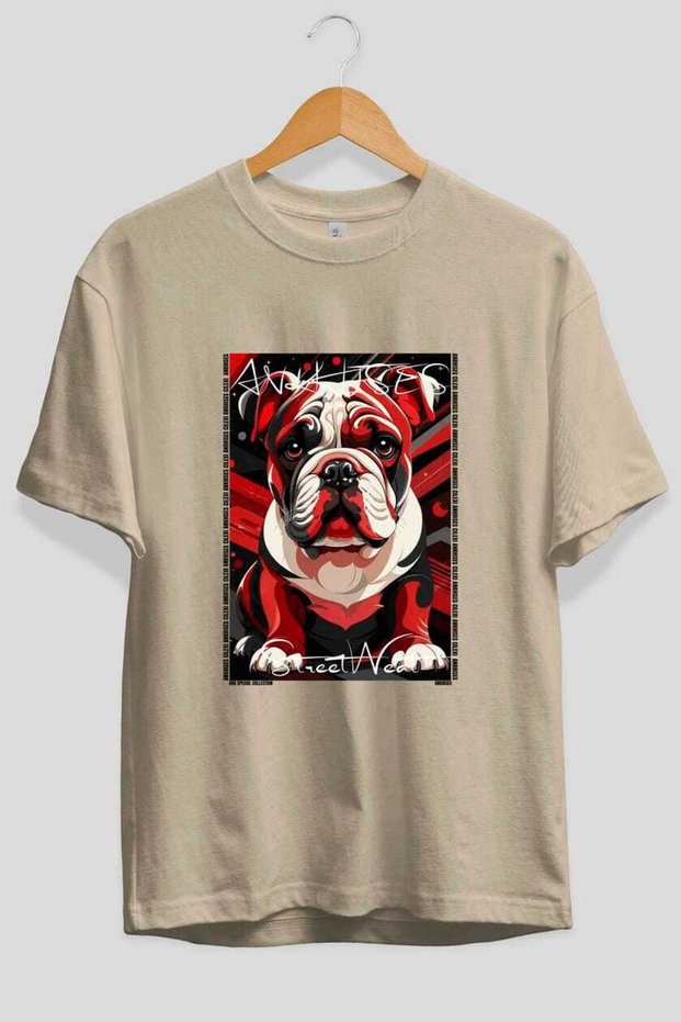 For Dog Lovers 22 Front Dog Print Beige Oversize T-Shirt 100% Cotton Unisex Dog Lover Premium Design