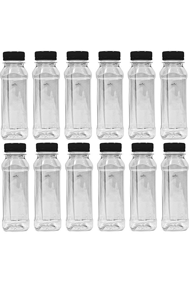 12Pcs Plastic Juice Bottles Clear With Caps Milk Bottle Water Bottles- 330ml