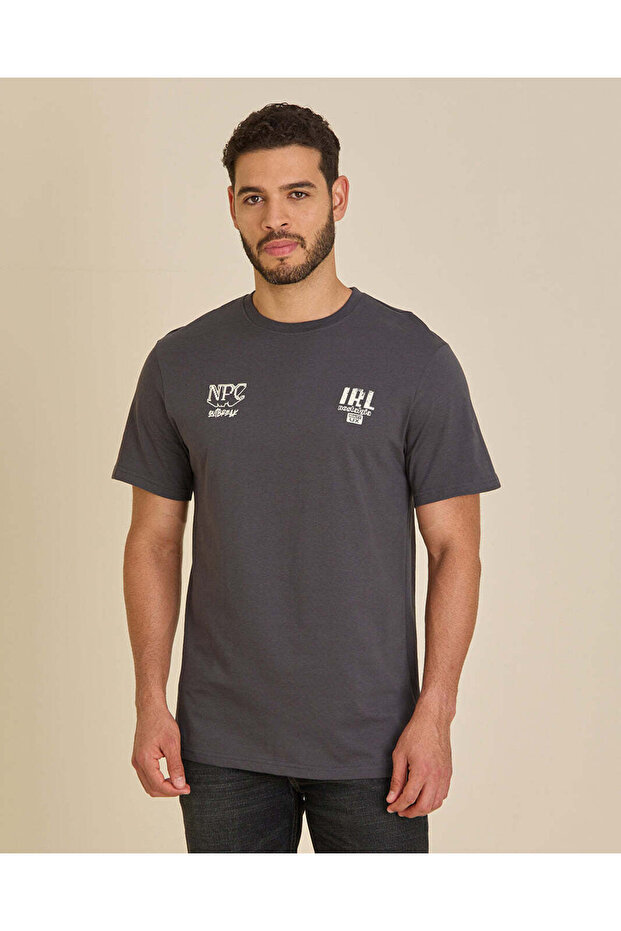 Men Charcoal Basic Graphic T-Shirt