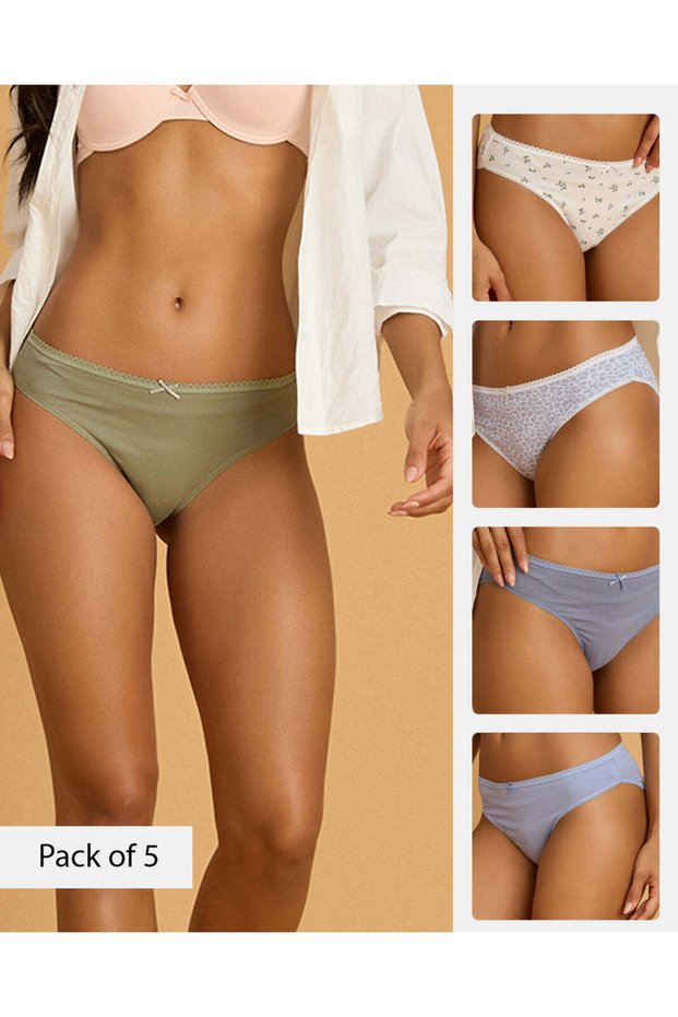 Women Assorted Pack of 5 Hi-Leg Brief Set