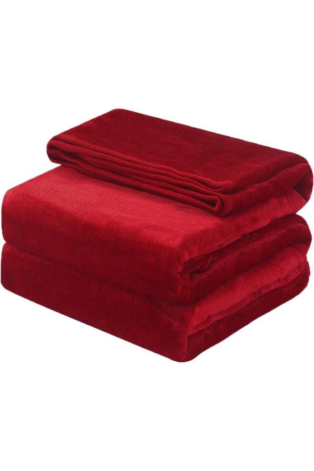 Lightweight Summer Blanket King Size 310 GSM Extra Soft Fleece All Season Blanket Bed And Sofa Throw Maroon 220 x 230cm