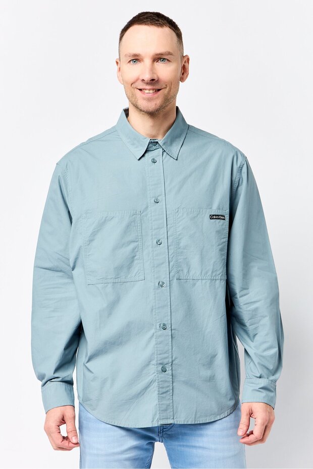 Jeans Men Regular Fit Brand Logo Long Sleeve Casual Shirt, Washed Green