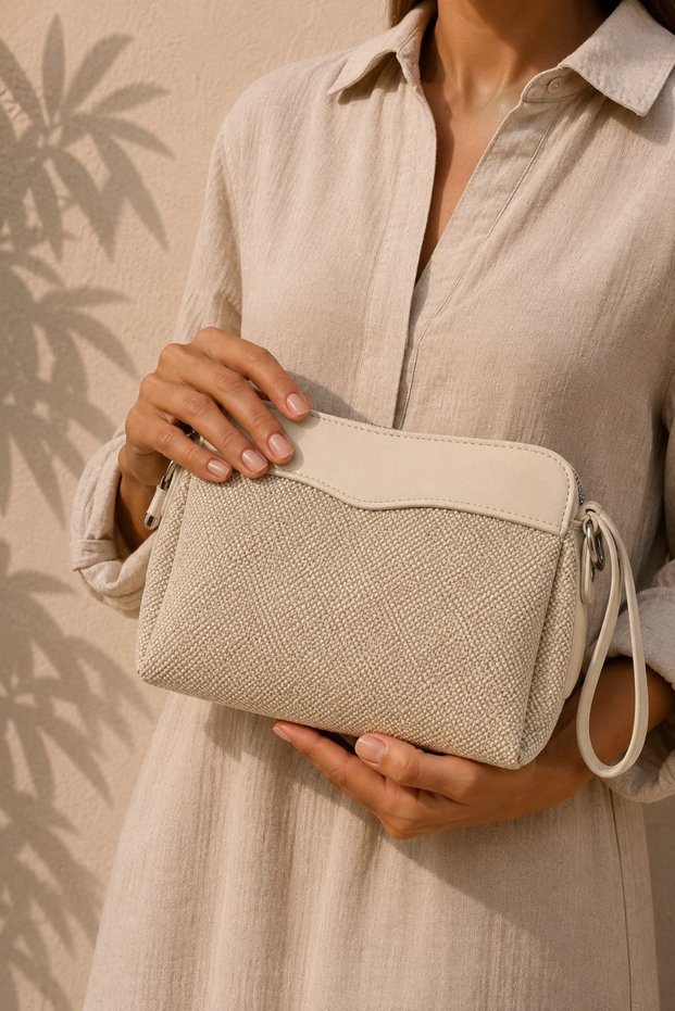 Women's Straw Look Hand and Shoulder Bag with Zipper, Daily Stylish Bag