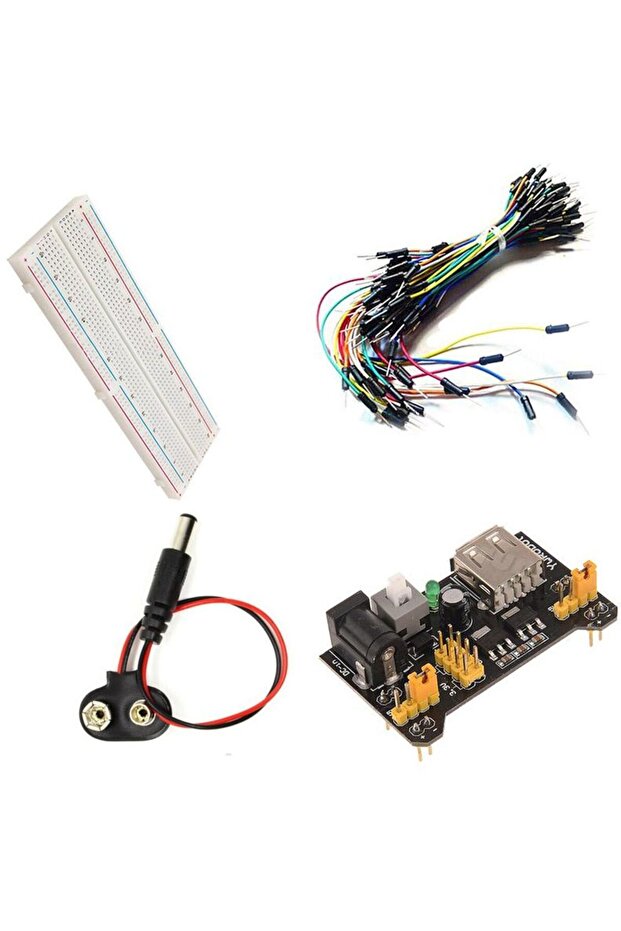 830 Point PCB Breadboard + Power Supply + 65pcs Jumper Cable Wires + 9V DC Battery Plug