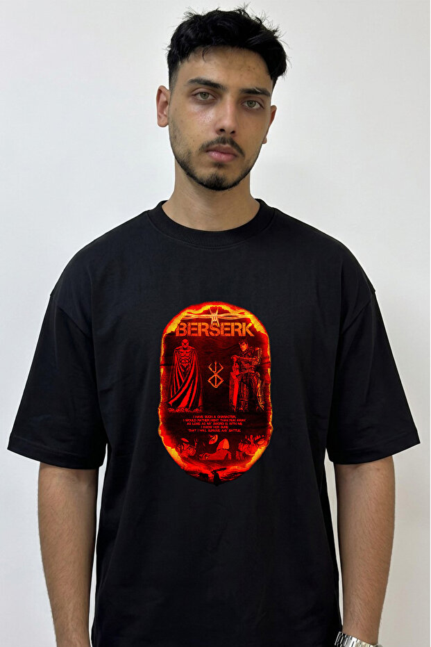 Berserk_1 Design Printed Oversize Black T-Shirt