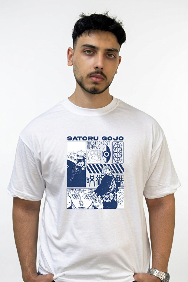 Gojo Jujutsu Kaisen Design Printed Oversize White T-Shirt