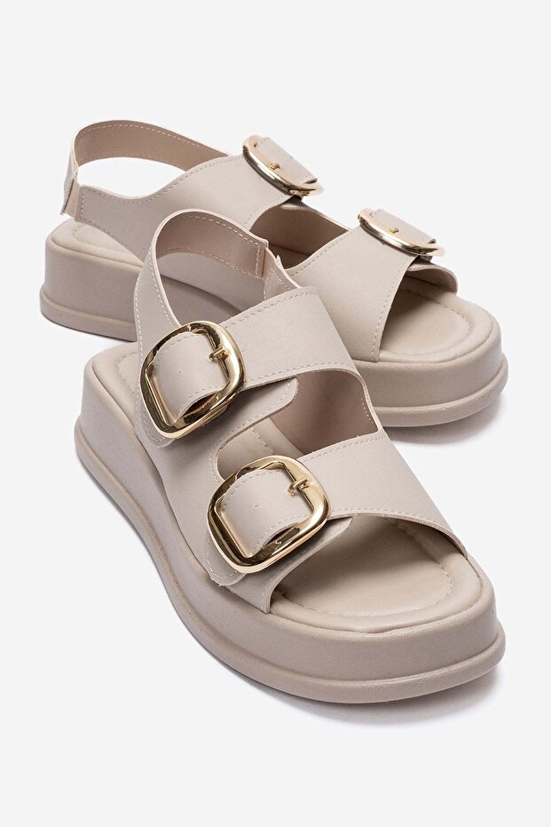 Double Buckle Sandals Beige