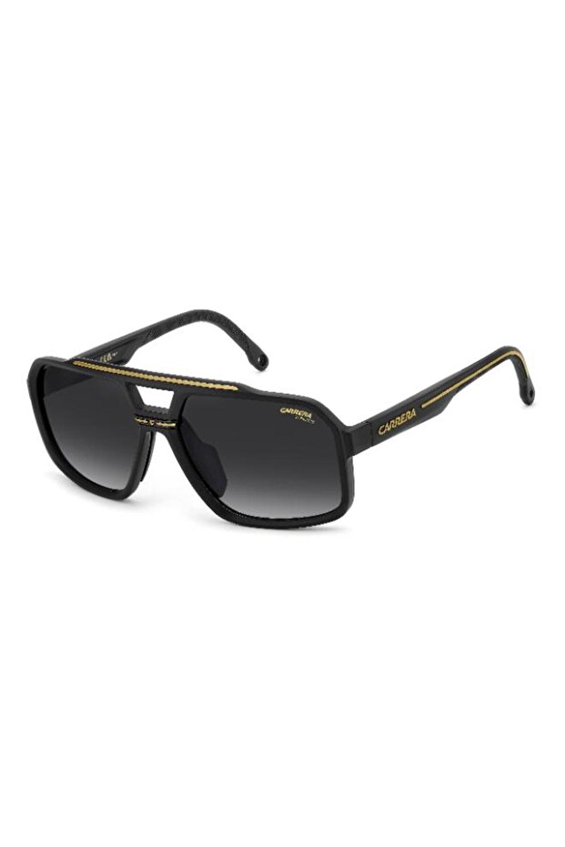 UV Protected Sunglasses Matte Black Gold Frame Dark Grey Shaded Mirror Lens 61mm - C-SPORT-03/S-I46