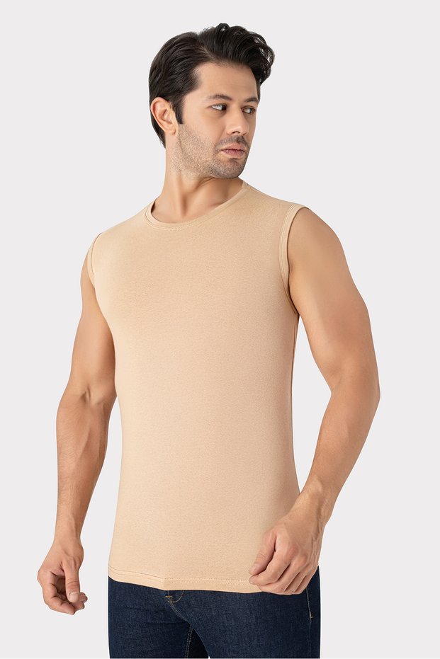 Invisible Athlete Men's Skin Color Crew Neck Sleeveless T-Shirt Cotton Lycra Soft Flexible Fabric