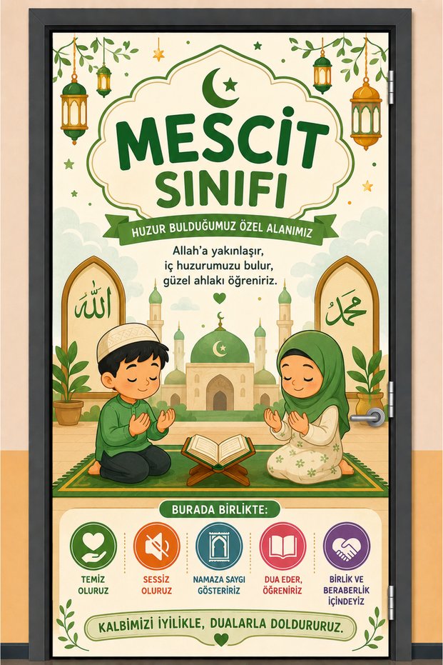 200X100 cm Mosque Grade School Door Covering Foil Sticking | Mescit Gate Covering | Educational School Door Decoration