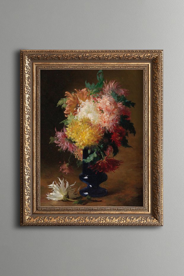 Flower Bouquet in Vase - Vintage Patterned Tabletop Decoration - Thick Model