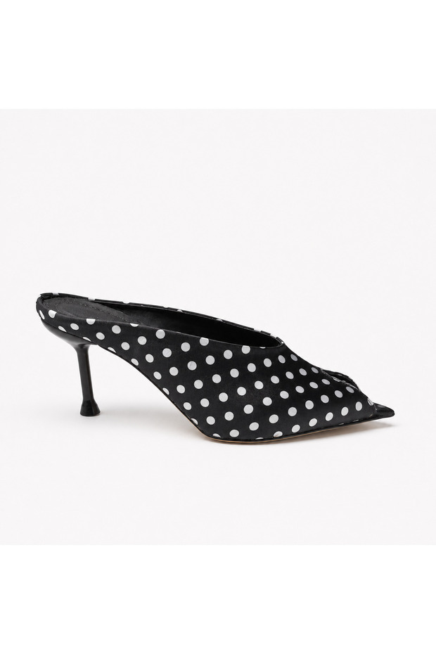 Heeled Black and White Polka Dot Slippers