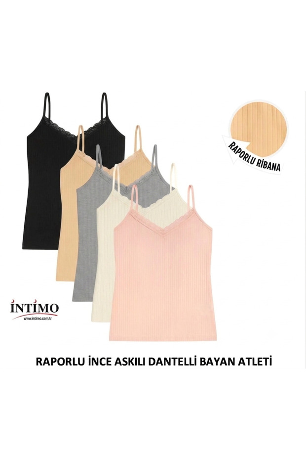 Women's Report 5-Piece Mixed Color Lace Thin Strap Cotton Undershirt