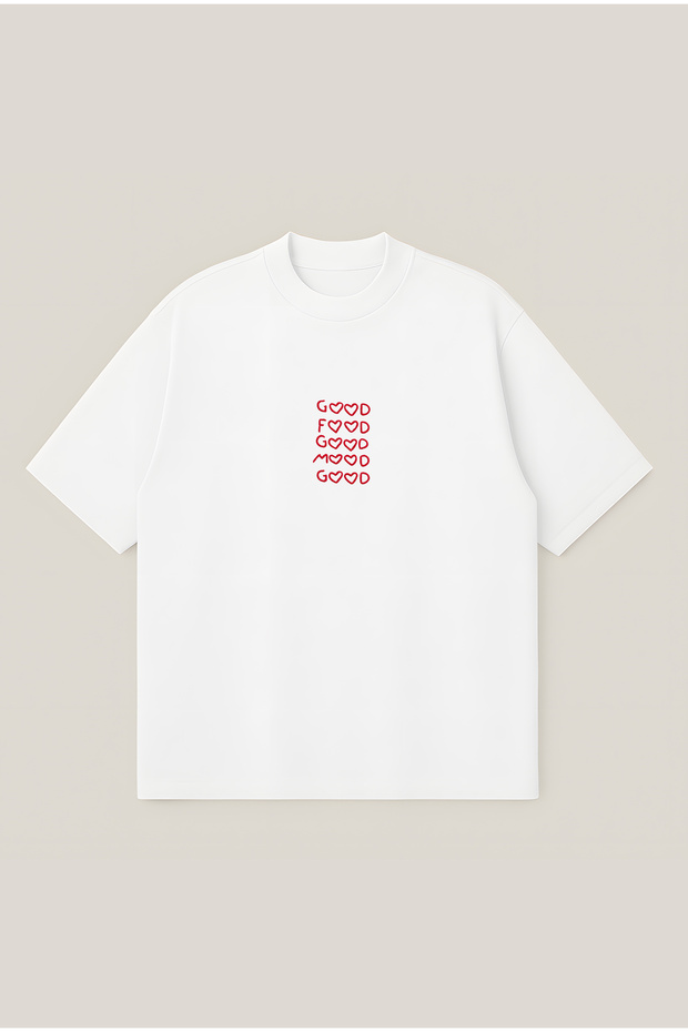 Good Food Good Mood Oversize Boxy Cut Unisex 100% Cotton Printed Tshirt