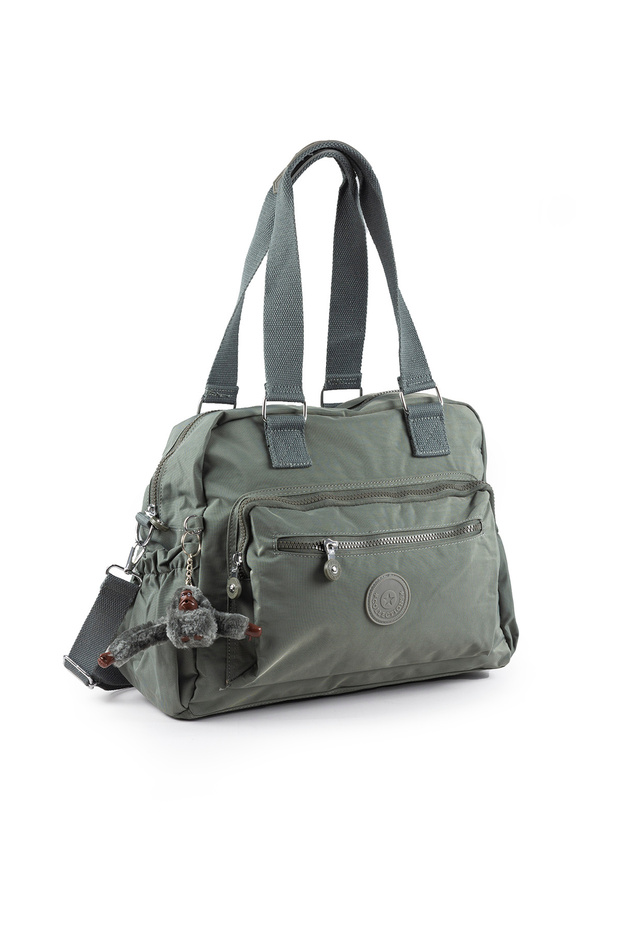 Large Size 37 cm Crinkle Water Repellent Lightweight Fabric Multi-Compartment Mother School Travel Shoulder Bag Gray 1450