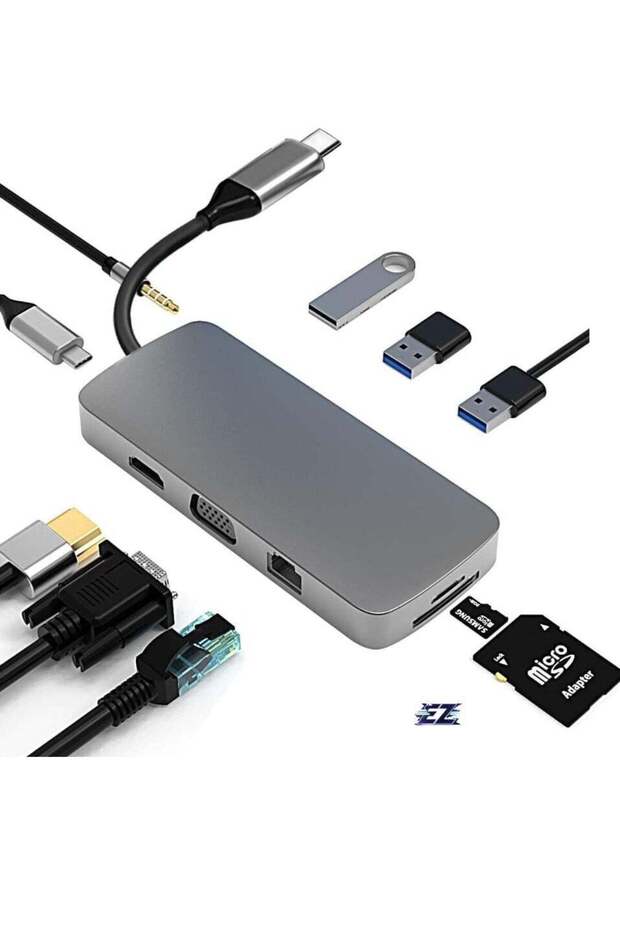 10-in-1 USB C Hub to HDMI 4K Adapter with VGA, 100W PD, USB 3.0/2.0, Ethernet, SD/TF, Audio Jack