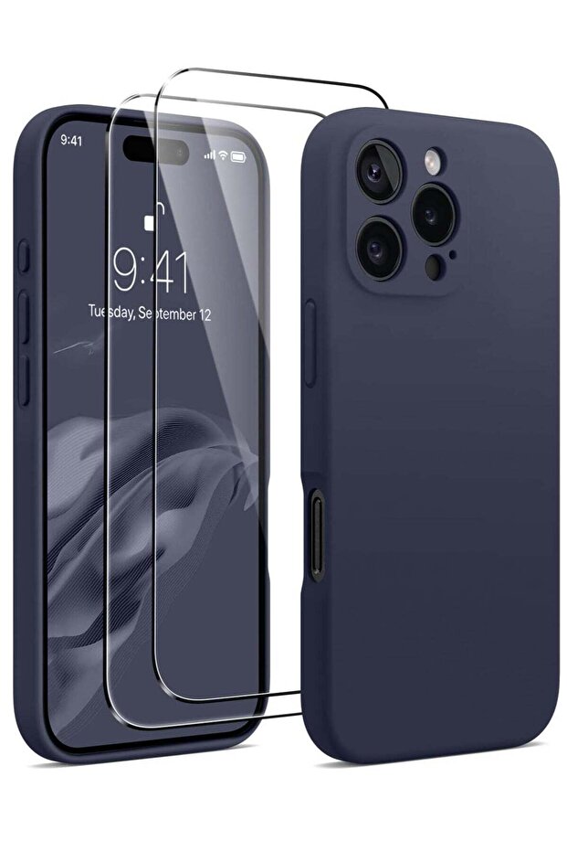 16 Pro Max Phone Case, Silicone Upgraded [Camera Protection], [Compatible with MagSafe], Anti-Scratch Microfiber Lining Inside with 2 Screen Protectors – Midnight Blue