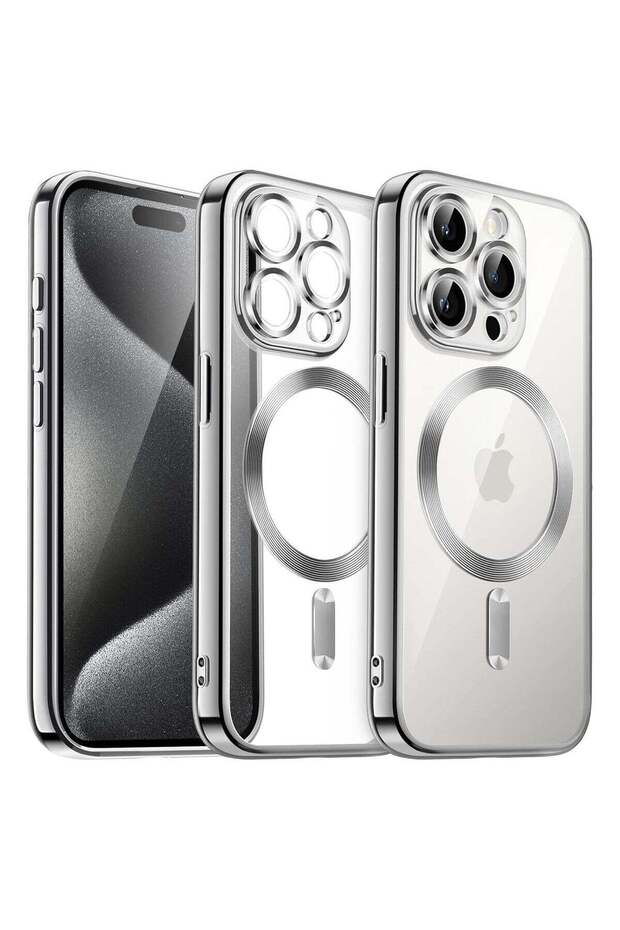 Electroplated Case for iPhone 15 Pro Max 6.7-Inch, Camera Protection, MagSafe, Shockproof TPU (Silver)