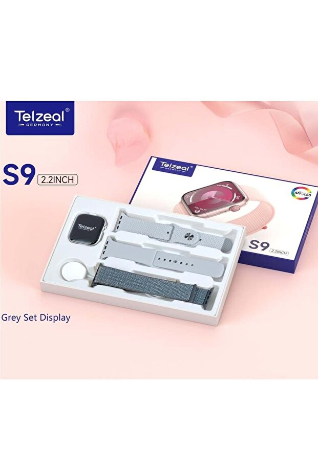 S9 2.2 Inch Full Screen AMOLED Display Smart Watch With 3 Pair Strap and Wireless Charger For Ladies and Gents Silver