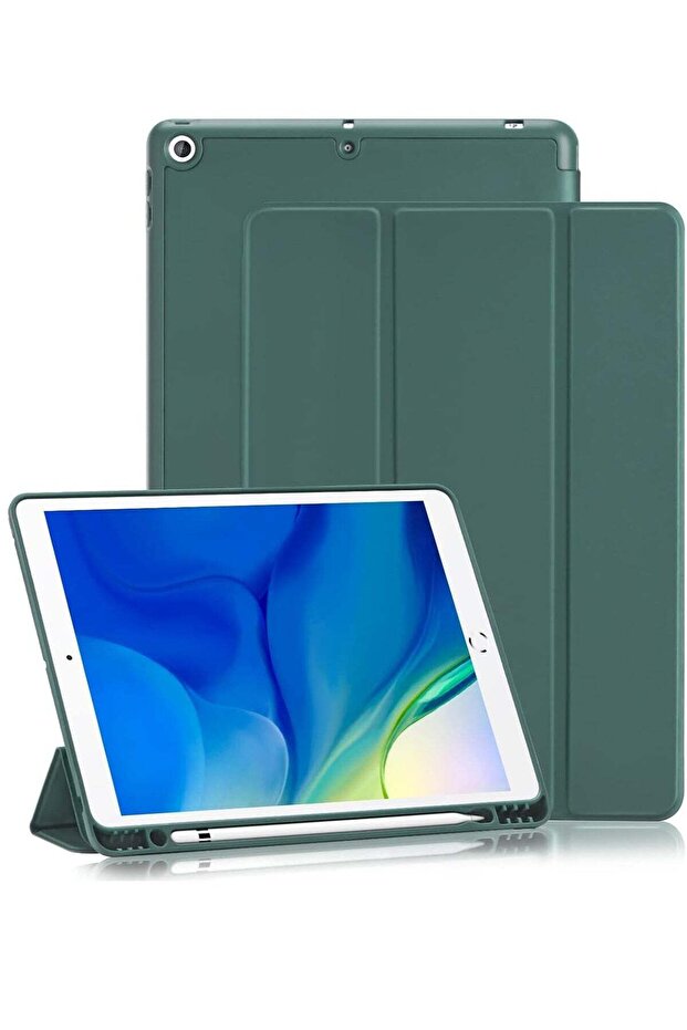 iPad 9th/8th/7th Generation Case (2021/2020/2019) - iPad 10.2-Inch Case with Pencil Holder, Slim Soft TPU Back Smart Magnetic Stand (Dark Green)