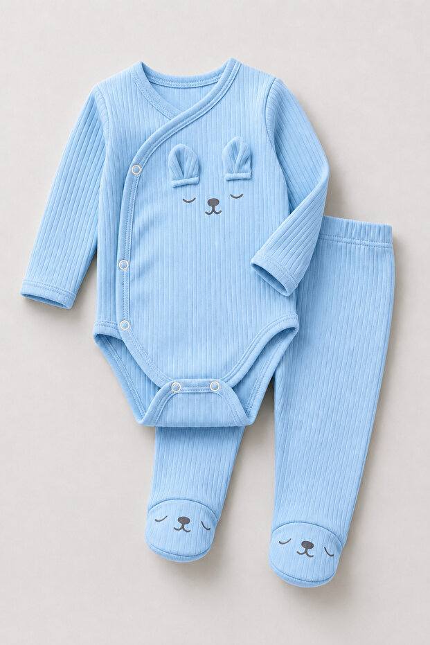 Newborn Organic Cotton Rabbit Printed 2-Piece Baby Set with Side Snap Booties