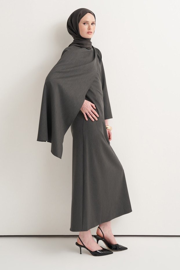 Shawl Detailed Dress Gray