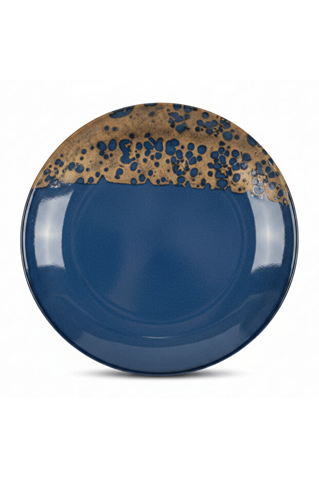 Navy Blue & Brown Round Reactive Glaze Ceramic Dinner Plate 25 cm