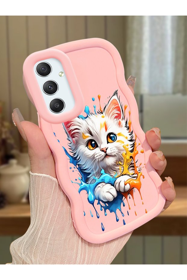 Samsung Galaxy A34 5g Compatible Case Camera Protector Pink Silicone Couple Phone Case Cat Pattern