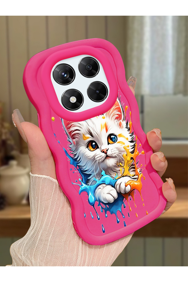 Redmi Note 14 Pro 4g Compatible Case with Camera Protector Red Silicone Couple Phone Case Cat Pattern