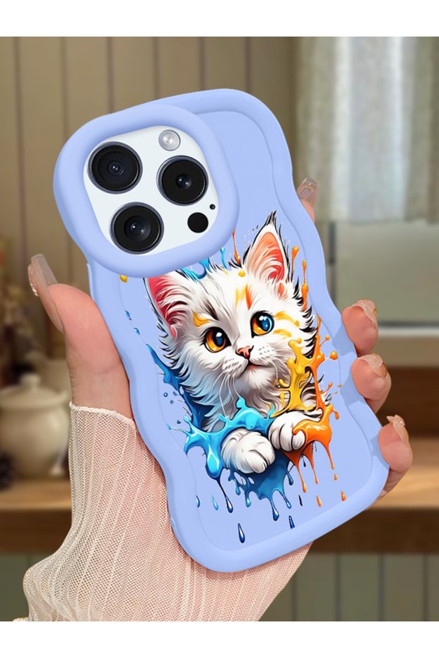 iPhone 12 Pro Compatible Case Camera Protector Blue Silicone Couple Phone Case Cat Pattern