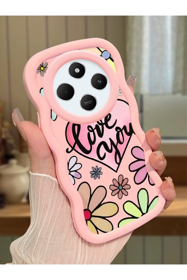 Redmi 14C Compatible Case Camera Protector Pink Silicone Couple Phone Case Floral Pattern