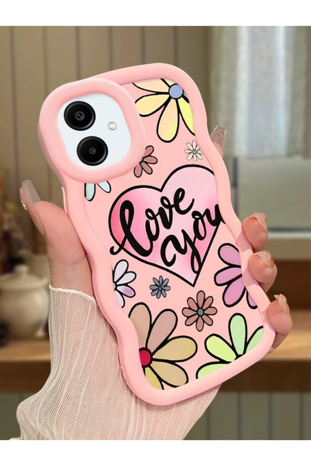 Samsung Galaxy A06 Compatible Case Camera Protector Pink Silicone Couple Phone Case Floral Pattern