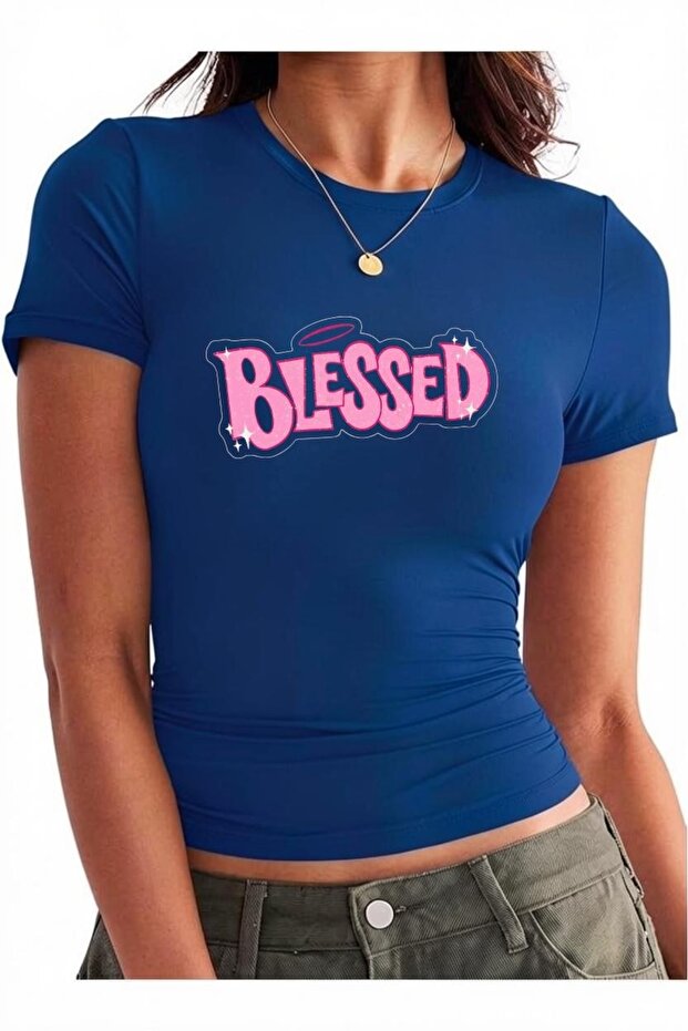 Blessed Printed Cotton Lycra Body Tee Crop T-Shirt