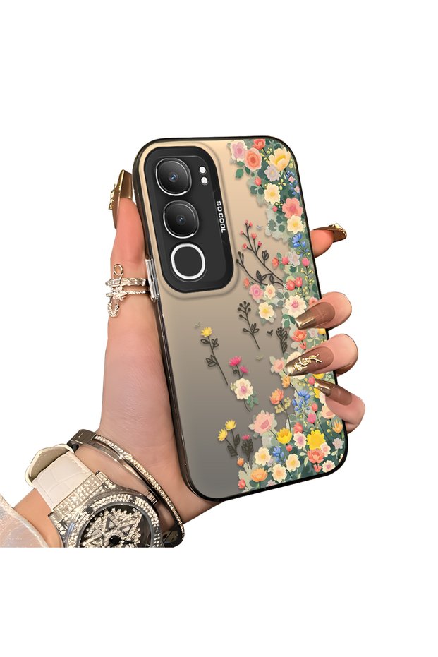 Vivo Y19S Compatible Silicone Edge Hard Back Case Couple Phone Case with Floral Pattern