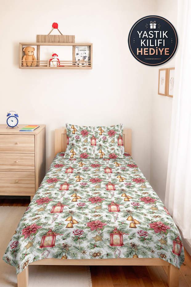New Year's Pine Green Young Room Single Pique Set-Red Retro 160X220 cm Quilted Bedspread