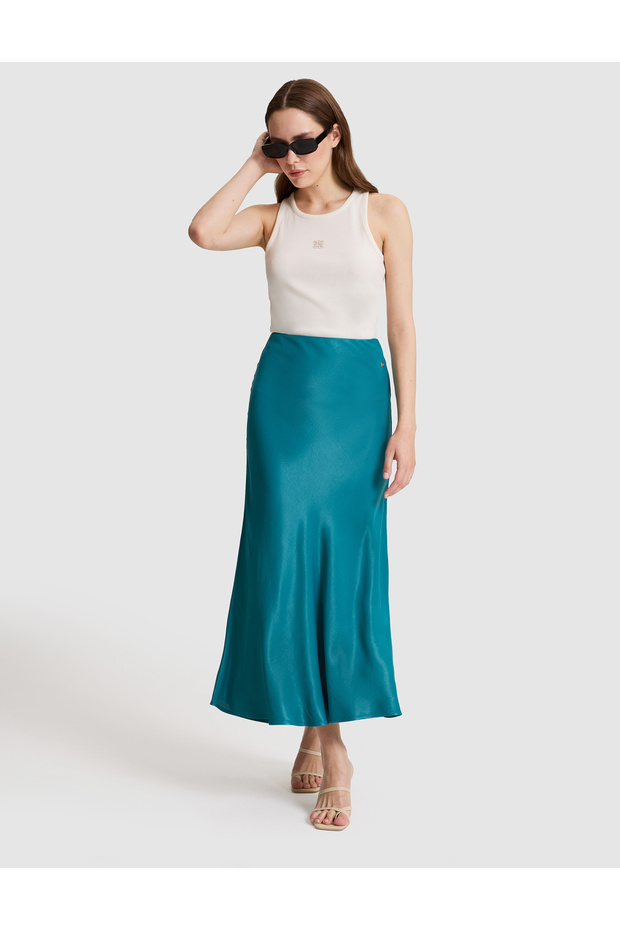 Dark Green A-Line Woven Skirt 50321313-Vr079