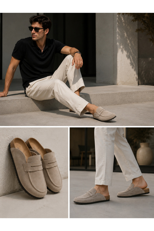 Closed Toe Slippers with Cork Sole for Casual Home and Outdoor Use
