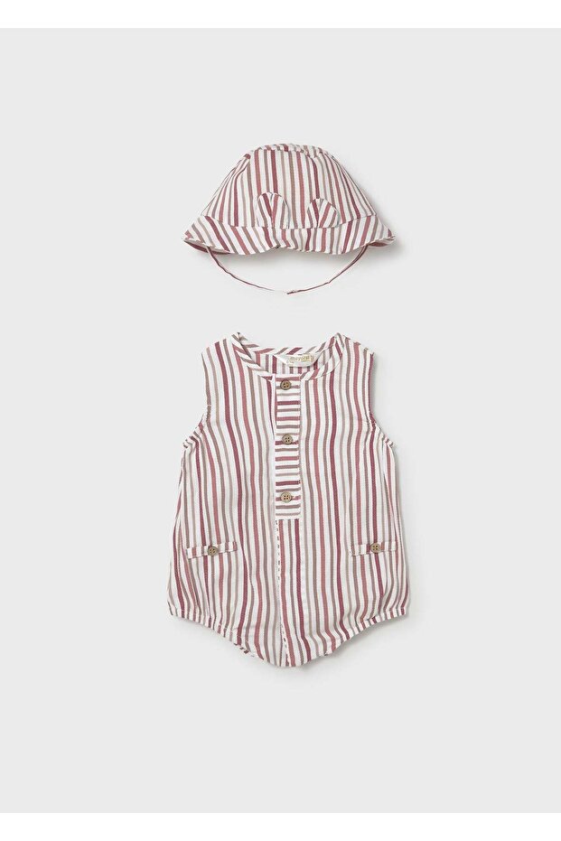 Newborn Baby Boy Striped Overalls and Hat Brown
