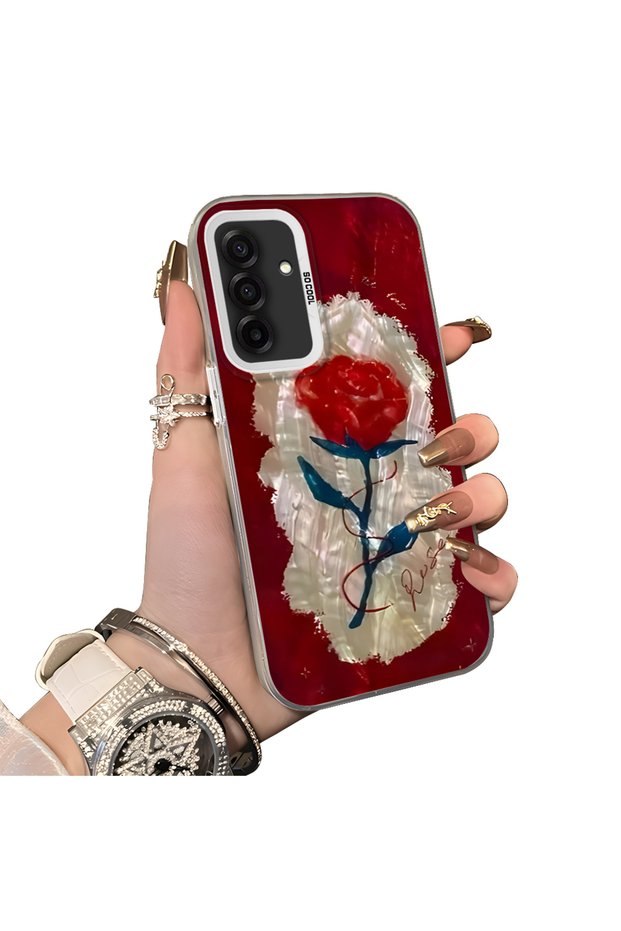 Samsung Galaxy A26 Compatible Silicone Edge Hard Back Case Couple Phone Case with Rose Pattern