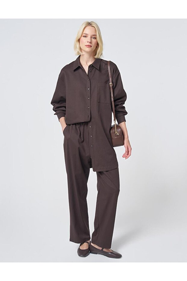 Pocket Detailed Cotton Double Suit Dark Brown