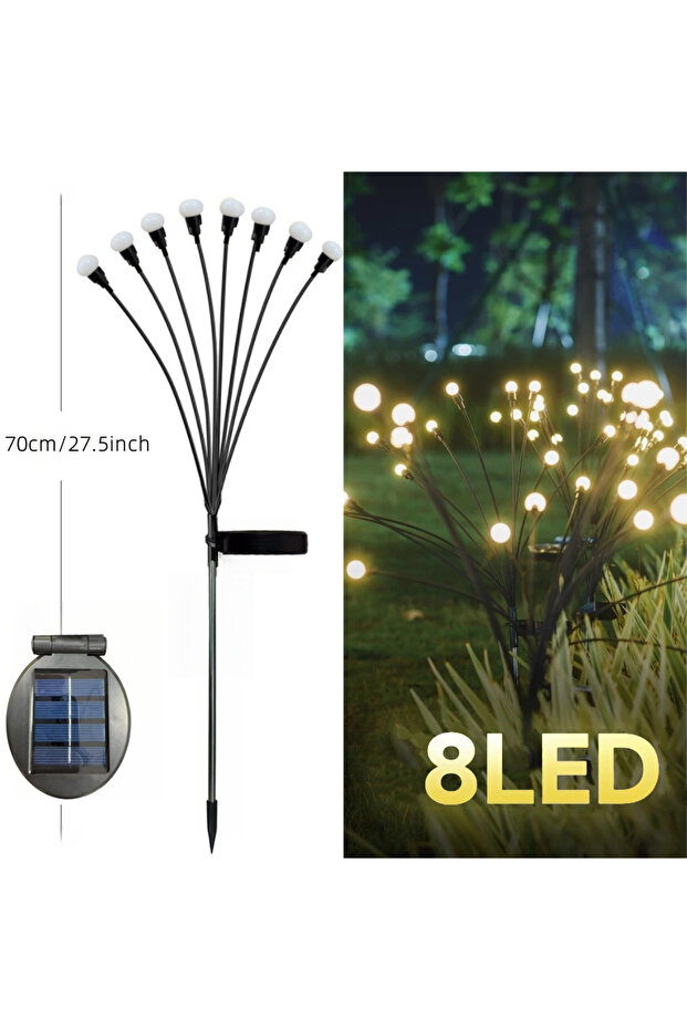 1Pcs 8 LED Warm Solar Lawn Lights Firefly Lights with 6/8/10 Heads Wind-Powered Swinging for Lawns G