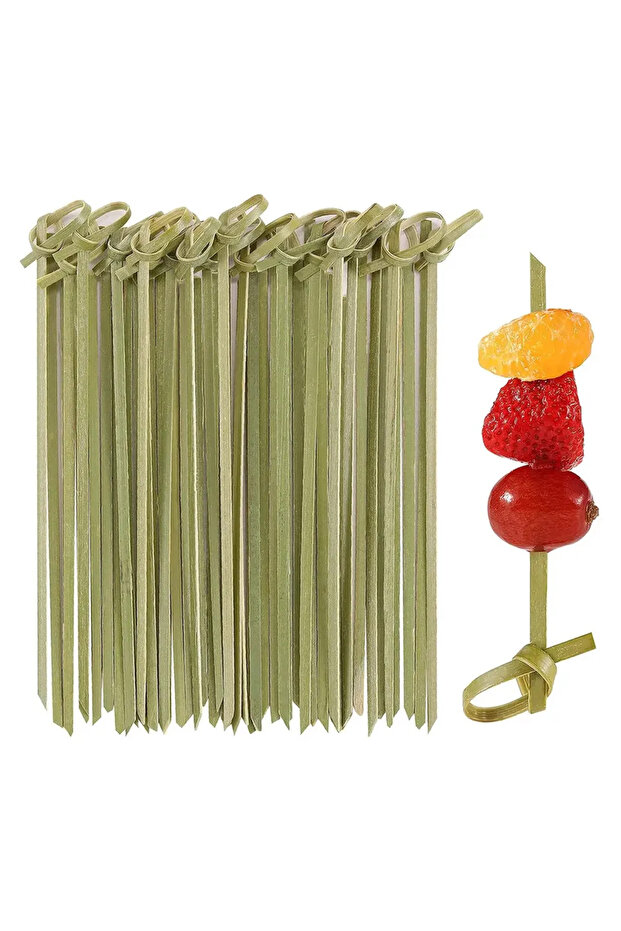 100pcs 100 Pack Bamboo Knot Cocktail Picks BBQ Skewers Food Fruit Drinks Picks for Appetizers Party