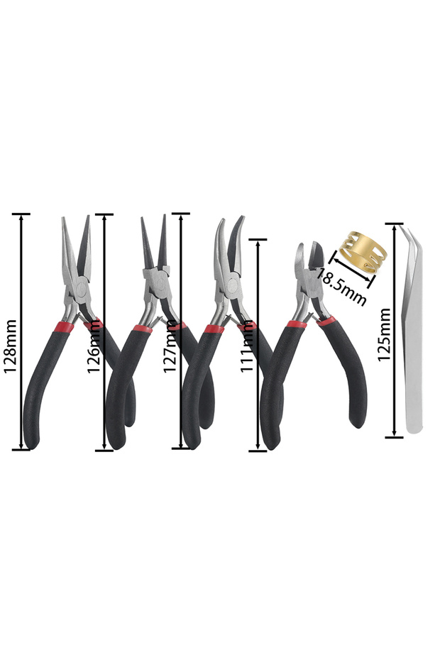 Black 6pcs 6pcs/Set Jewelry Pliers Tools Kit Needle Chain Round Nose Pliers Tweezers with Open Rings